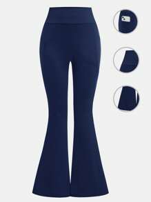 SHEIN Girlism Tween Girls High Waist Snug Fit Stretch Casual Versatile Pocket Decor Flare Sports Yoga Pants