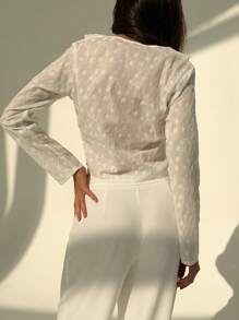 Aloruh 女士纯色拼布荷叶边前系带时尚衬衫