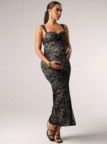 MaterniChic 孕妇优雅蕾丝修身无袖连衣裙，夏季 - 黑色 - 查看 4