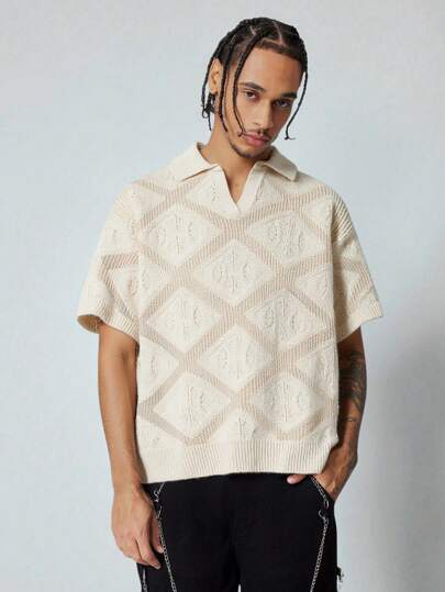 Street Life Suéter de punto informal de manga corta con cuello vuelto de unicolor para hombres, otoño/invierno