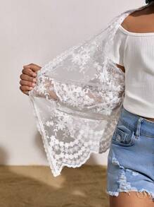 SHEIN Cubrecuerpo con estilo kimono de encaje bordado, prenda de vestir casual para resort, para niñas preadolescentes - Blanco - Ver 6