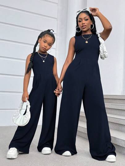 Firerie Kids Firerie Kids Tween Girls Fashion Streetwear Solid Color Knit Sleeveless Jumpsuit