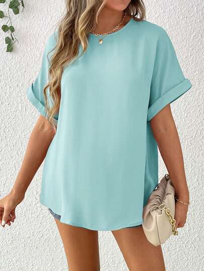SHEIN Maternity Casual Simple Solid Color Round Neck Button Up Back Hollow Long Shirt  Summer Clothing  Summer Clothing
