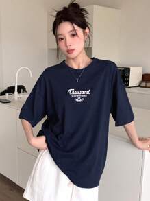 DAZY Women T-Shirts Huruf Casual - Navy Blue - View 6