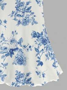 SHEIN MOD Full-Length Blue Vintage Oversized Floral Print French Style Draped Neck Maxi Dress For Women Boho Suitable For Going Out Chic Dress