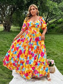 Flirla Váy xòe in hoa tay bồng cỡ lớn - Nhiều màu - Xem 5