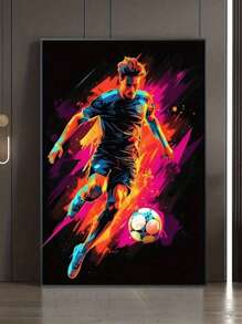 3 Pcs Abstract Football Sportsman Poster Decorative Game Controller Color Splash Ink Canvas Painting Kids Bedroom Living Room Decor - Multicolor - View 4