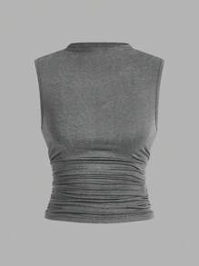 Auralis Bộ 3 áo hai dây không tay bó sát màu trơn cổ đứng cho nữ cỡ lớn - Màu xám đen - Xem 14