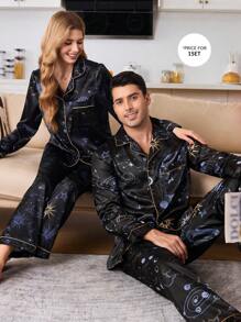 Star Print Cardigan Men Loungewear Set - Multicolor - View 4