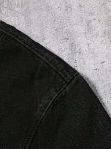 Manfinity EMRG Men's Corduroy Collar Washed Casual Loose Denim Jacket - Black - View 11