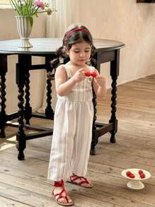 SHEIN LMoss Kids 女婴可爱百搭度假条纹连体裤，夏季 - 彩色 - 查看 3