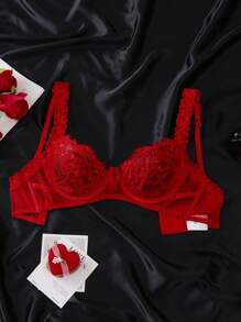 Romantic French 3/4 Cup Bra With Underwire, Alluring Curve, Lace Splice Ladies Lingerie