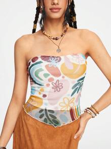 H3IDI Women Floral Artistic Pattern Fitted Tube Top - Multicolor - View 4