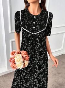Al Najma Short Sleeve Ditsy Floral Dress, Elegant Summer
