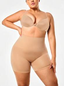 SHAPORA 2 件大码女式纯色塑身短裤 - 杏色 - 查看 4