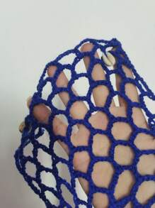 SHEIN Swim Vacation Beach Solid Color Hollow-Out Coverup Skirts For Summer - Blue - View 4