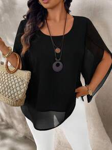 SHEIN LUNE Camicetta elegante in chiffon con maniche a palloncino per taglie forti