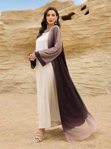 Al Najma 女士长款渐变图案网眼长袍，优雅而浪漫 - 粉色 - 查看 6