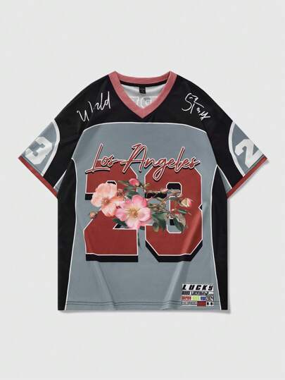 Prep Men's Jersey Slogan Print Short Sleeve T-Shirt, Suitable For Everyday Wear In Spring/Summer