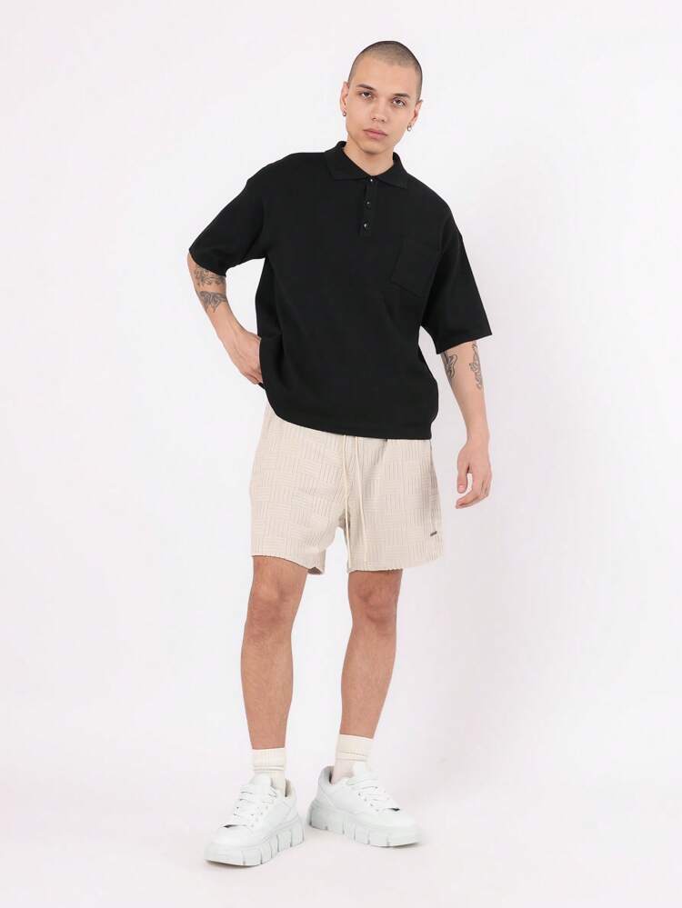Shorts de felpa texturizada com cordão e cós elástico, ajuste regular