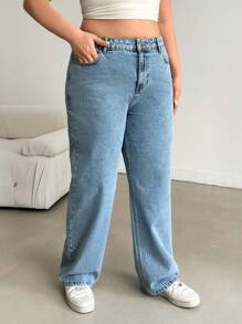 SHEIN Cottnline HIGH WAIST STRAIGHT JEAN STYLE CASUAL - Medium Wash - View 5