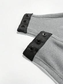 SHEIN LUNE Women's Solid Color Zipper Front Long Sleeve Bodysuit, Minimalist & Fashionable For Summer - Grey - View 5