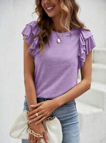 SHEIN Clasi Casual Solid Color Double Layer Cap Sleeve T-Shirt