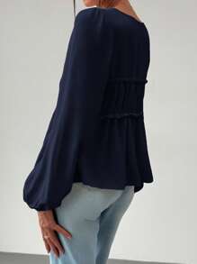 Aloruh Blusa suelta para mujer con cuello en V, mangas abullonadas, acabado con volantes y cierre delantero en nudo, para una cita romántica