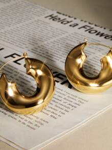 2只18K镀金不锈钢光滑耳环，圣诞节冬季圣诞礼物 - 耳圈 - 查看 2