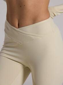 Musera Sport Crossover Waist Fitted Flared Leggings Sport, Active, Workout, Gym, Padel, Tennis, Pickleball Gym Fitness - Cream - View 5