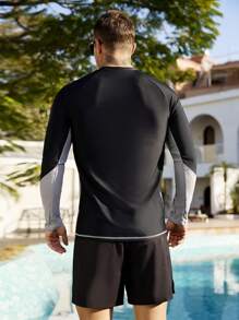 Manfinity Swimmode 2pcs/Set Men Letter Print Round Neck Raglan Sleeve Top And Shorts Swimsuit Set - Multicolor - View 2