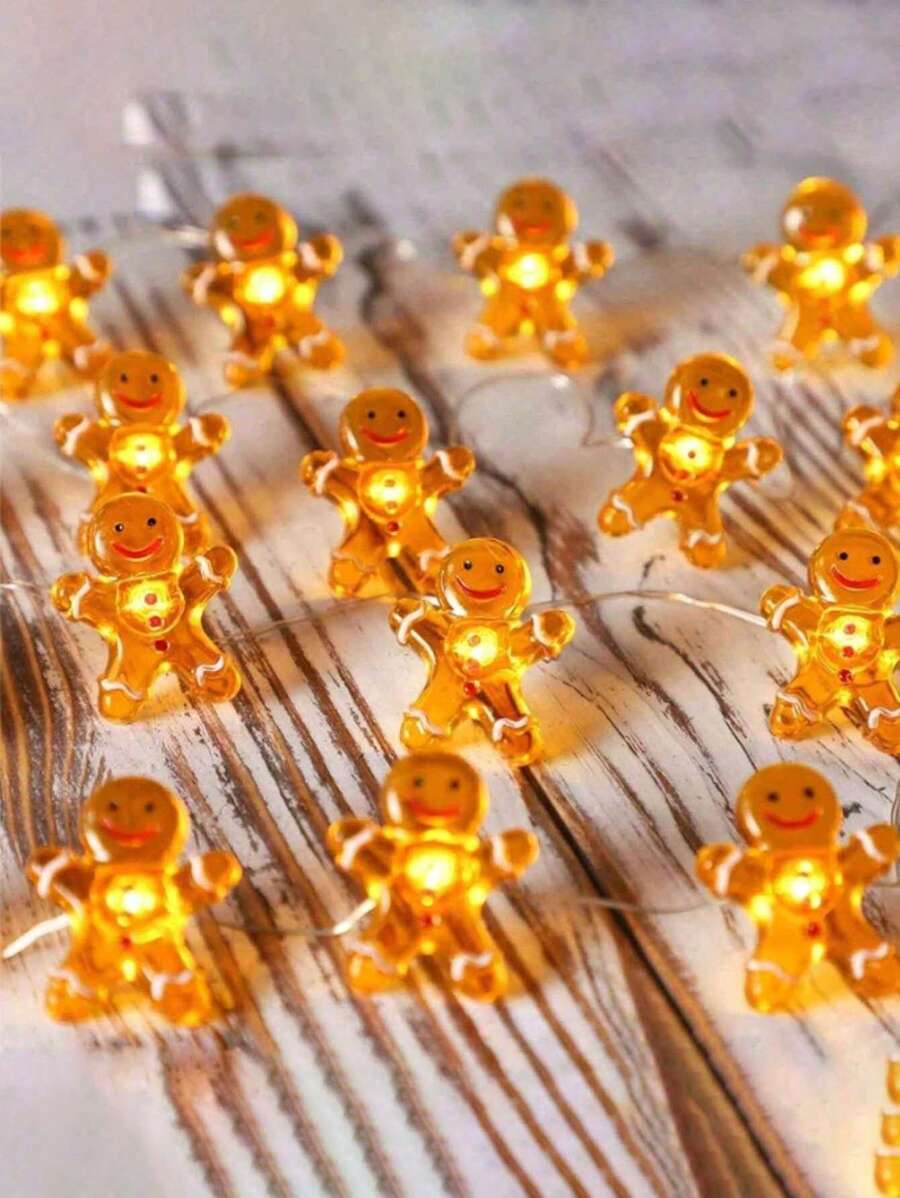 SHEIN 1 szt. 1 m lampki choinkowe Gingerbread Man na choinkę, do pokoju, do wystroju domu, na Boże Narodzenie, na Święto Dziękczynienia, na imprezę, na święta, na kominek, na gablotę, na stół jadalny, na Boże Narodzenie