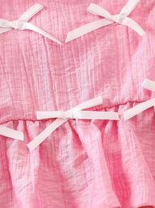 Baby Girls Ruffle Outfit, Summer New Solid Color Sweet Top + Casual Pants Set - Dusty Pink - View 3