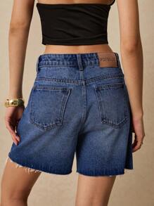 Poéselle Quần short denim rộng rãi, thoải mái, đa năng, quần jeans cạp trễ, trang phục mùa hè cho nữ - Rửa trung bình - Xem 3