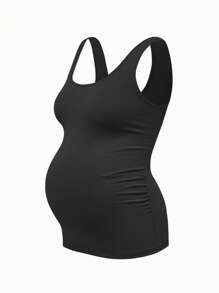 Modmama Maternity Summer Casual Shoulder Strap Round Neck Tight Tank Top, Multiple Colors - Grey - View 12