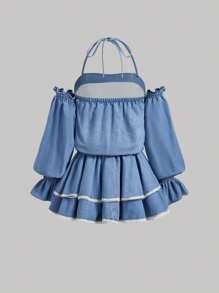 SHEIN MOD Women's Backless Bow Decor Denim Slip Dress