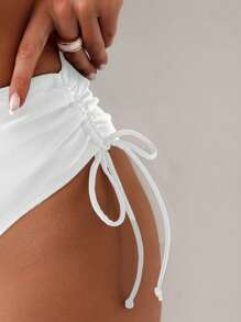 SHEIN Swim 纯色抽绳腰裤，适合海滩、夏季 - 白色 - 查看 4