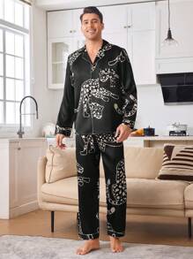 Leopard Print Lapel Men's Homewear Set - Multicolor - View 5