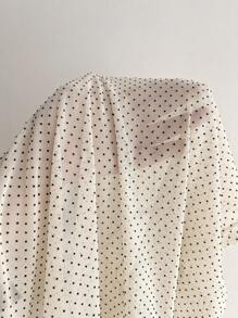 Elamini 女士圆点印花弹力修身圆领褶皱上衣 - 杏色 - 查看 5