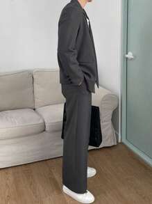 DAZY Men 2 Pieces Solid Grey Suit Set, Spring Business Attire - Grey - View 6