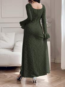 Feyla 女士优雅蕾丝长袖中长连衣裙长款晚礼服 - 橄欖綠 - 查看 7