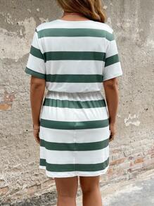 Breezaya Plus Size Women V-Neck Striped T-Shirt Dress, Casual Waist Cinched Western Music Festival Outfit