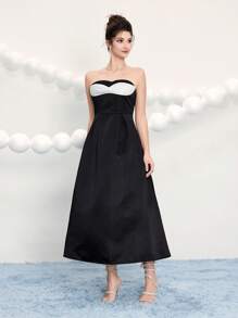 Poshira Elegant Ladies' Strapless Asymmetrical Twist Open Back Sexy A-Line Long Formal Dress (Embellished Design) Party Dresses Wedding Guest Dress For Women Formal Prom Dresses Formal Party Dresses Cocktail Dresses Birthday Dresses
