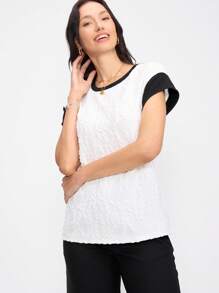 EMERY ROSE Elegantes, lässiges, plissiertes Farbblock Rundhals Kurzarm Damen T-Shirt