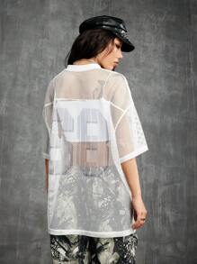 Coolane 女士春夏日常穿着 Y2K 运动服网眼数字图案图形大码白色运动衫