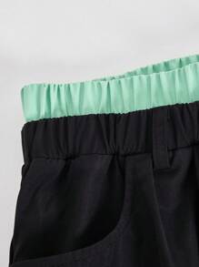 SHEIN EZwear بنطلون نسائي لارتداء الشارع، ذو خصرين للربيع والصيف - الأسود - مشاهدة 5
