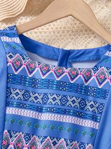 Tween Girls' Print Long Sleeve Dress - Blue - View 3