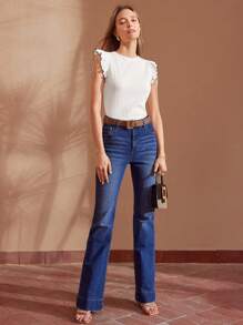 MOTF PREMIUM CONTRAST BINDING RUFFLE T-SHIRT - White - View 6