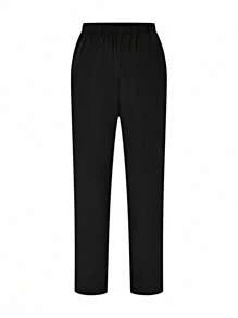 TaskEZ 2pcs Contrast Trim Casual Short Sleeve Top And Solid Color Pants Uniform Set, Scrub Sets - Coral Pink - View 3