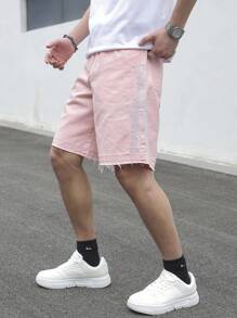 Manfinity Homme Casual broderade rosa jeansshorts för män - Rosa - Visa 5